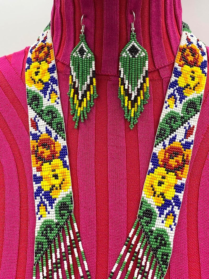 BeadsCorner Native Tribal Style Long Statement Beaded Necklace for Women Handmade - Image 4